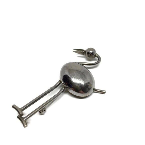 Whimsical Large Silver Tone Flamingo Brooch - Picture 2 of 8
